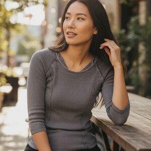 Free People Star Crossed 3/4 Sleeve Knit Top Distressed Gray | Size M